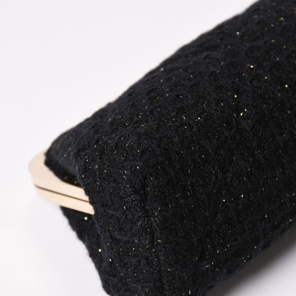 Chanel Clutch Pouch CC Logo Tweed Kiss Lock Black Gold — view 7