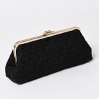 Chanel Clutch Pouch CC Logo Tweed Kiss Lock Black Gold — view 3