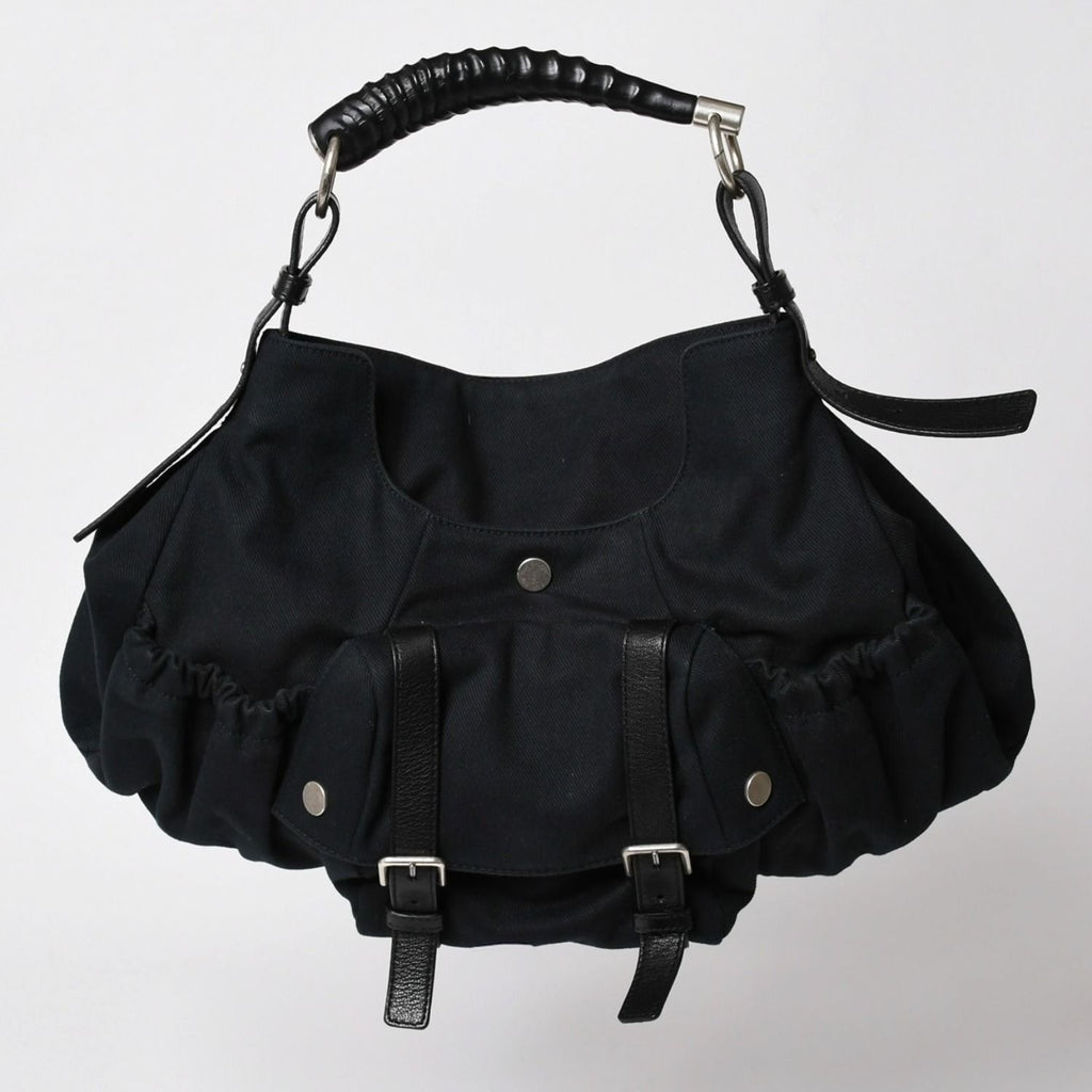 Saint Laurent Mombasa Bag Black Canvas Horn Handle Silver