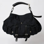 Saint Laurent Mombasa Bag Black Canvas Horn Handle Silver