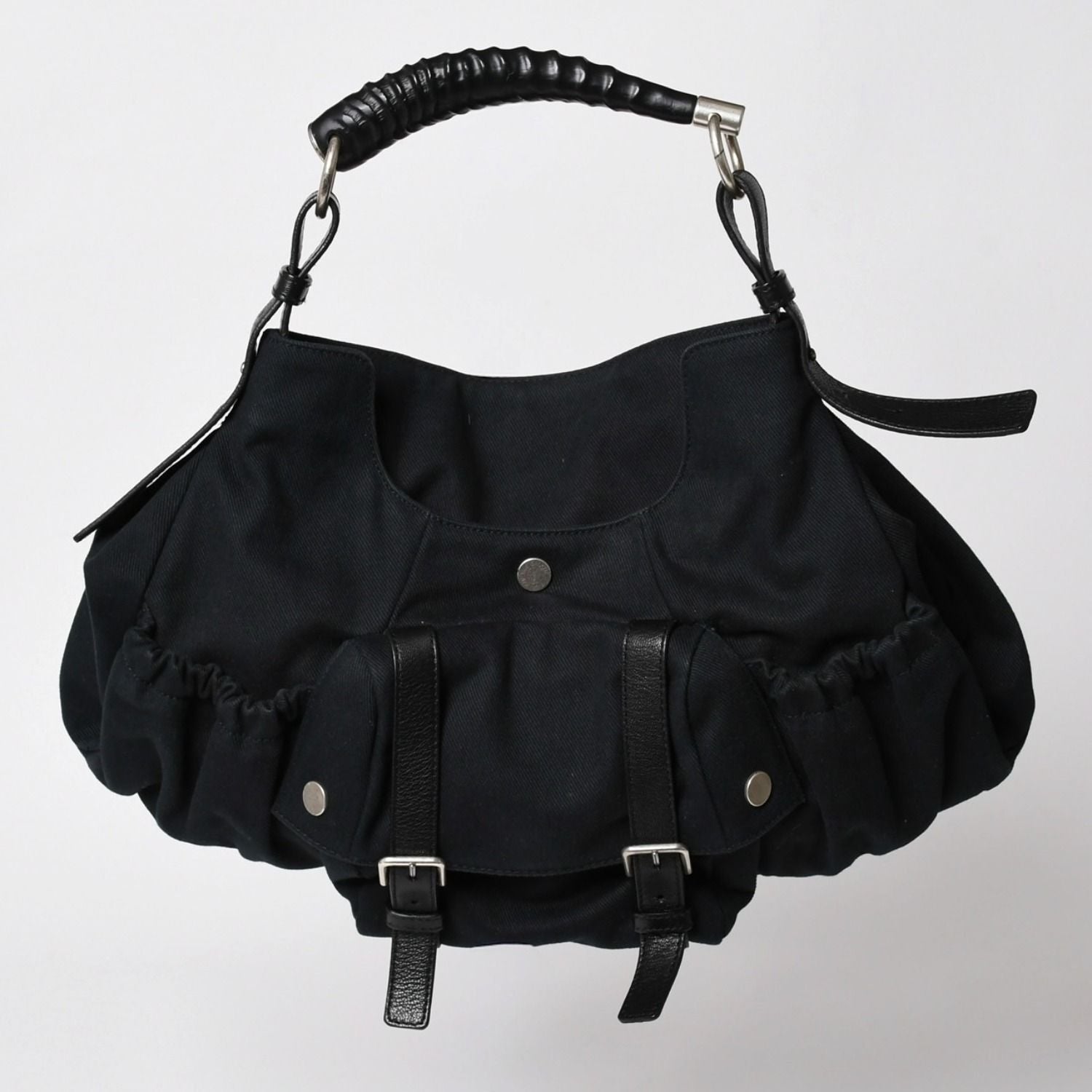 Saint Laurent Mombasa Bag Black Canvas Horn Handle Silver