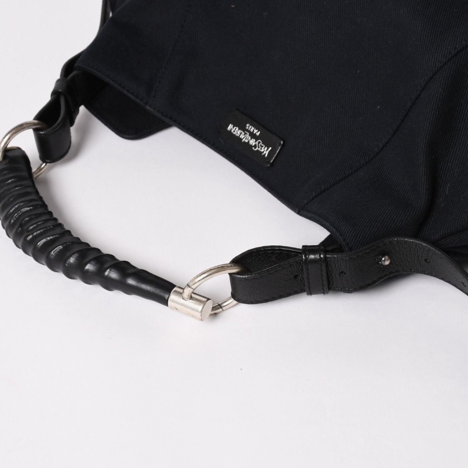 Saint Laurent Mombasa Bag Black Canvas Horn Handle Silver — view 7