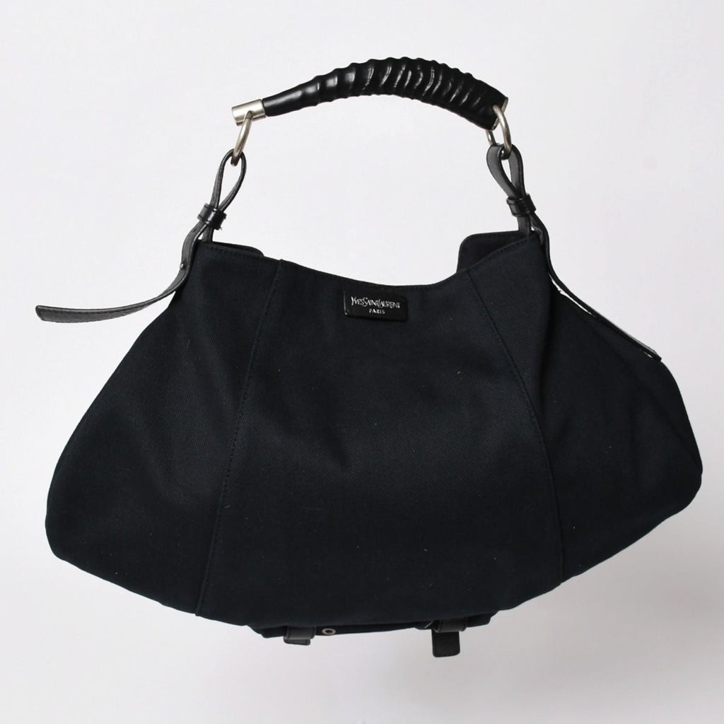 Saint Laurent Mombasa Bag Black Canvas Horn Handle Silver — view 2