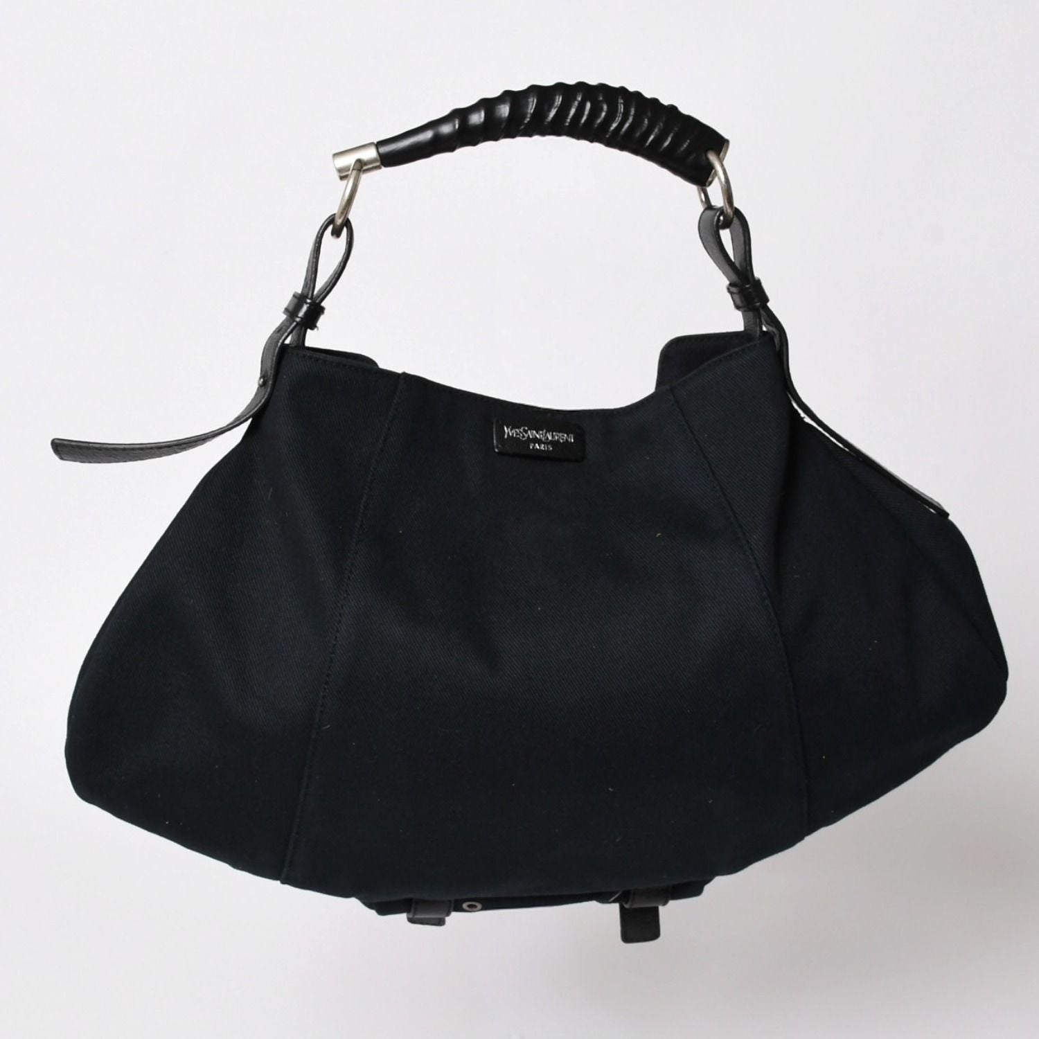 Saint Laurent Mombasa Bag Black Canvas Horn Handle Silver — view 2