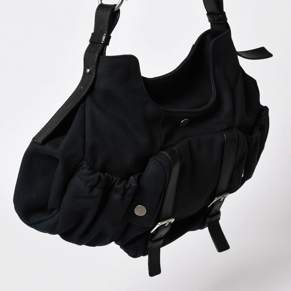 Saint Laurent Mombasa Bag Black Canvas Horn Handle Silver — view 3