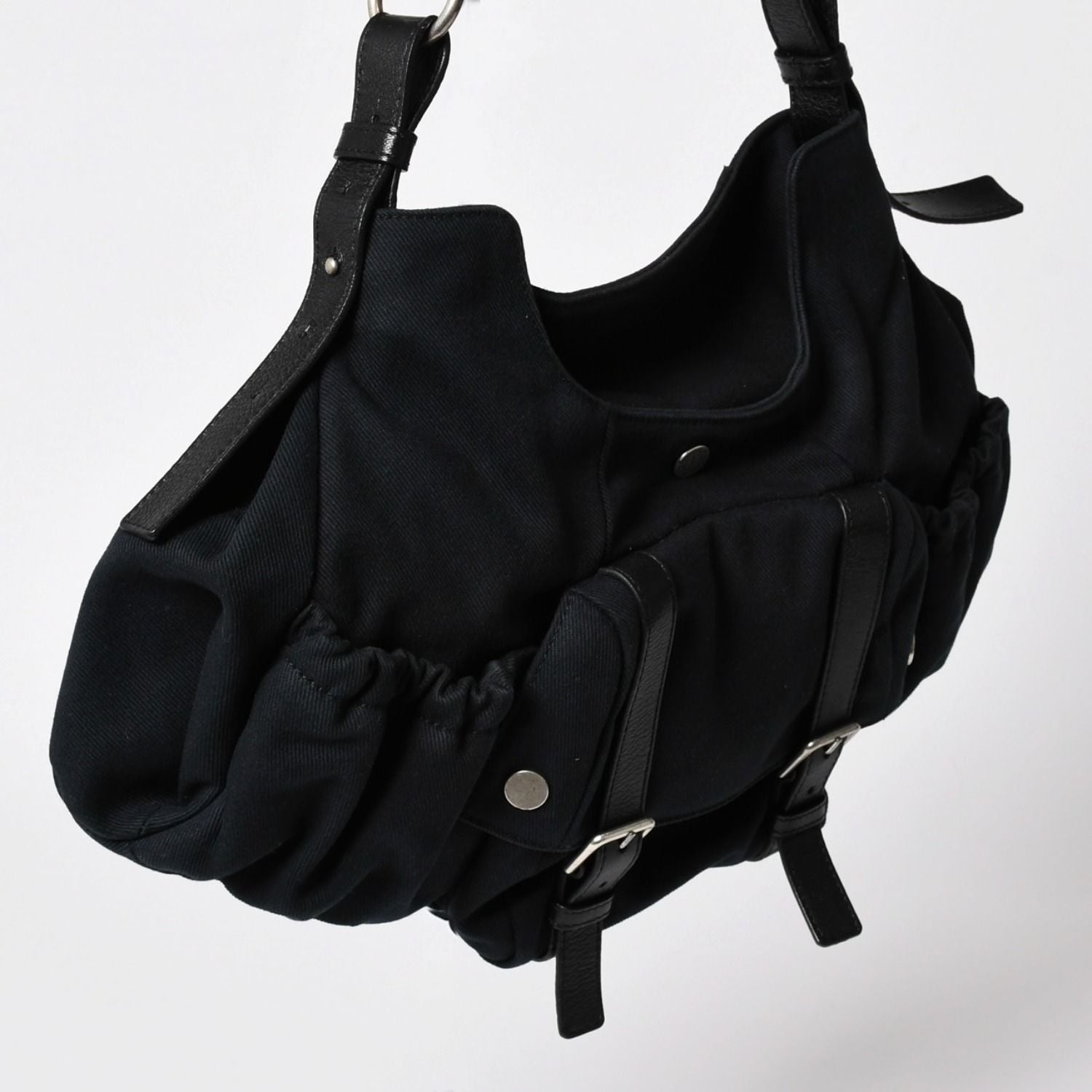 Saint Laurent Mombasa Bag Black Canvas Horn Handle Silver — view 3