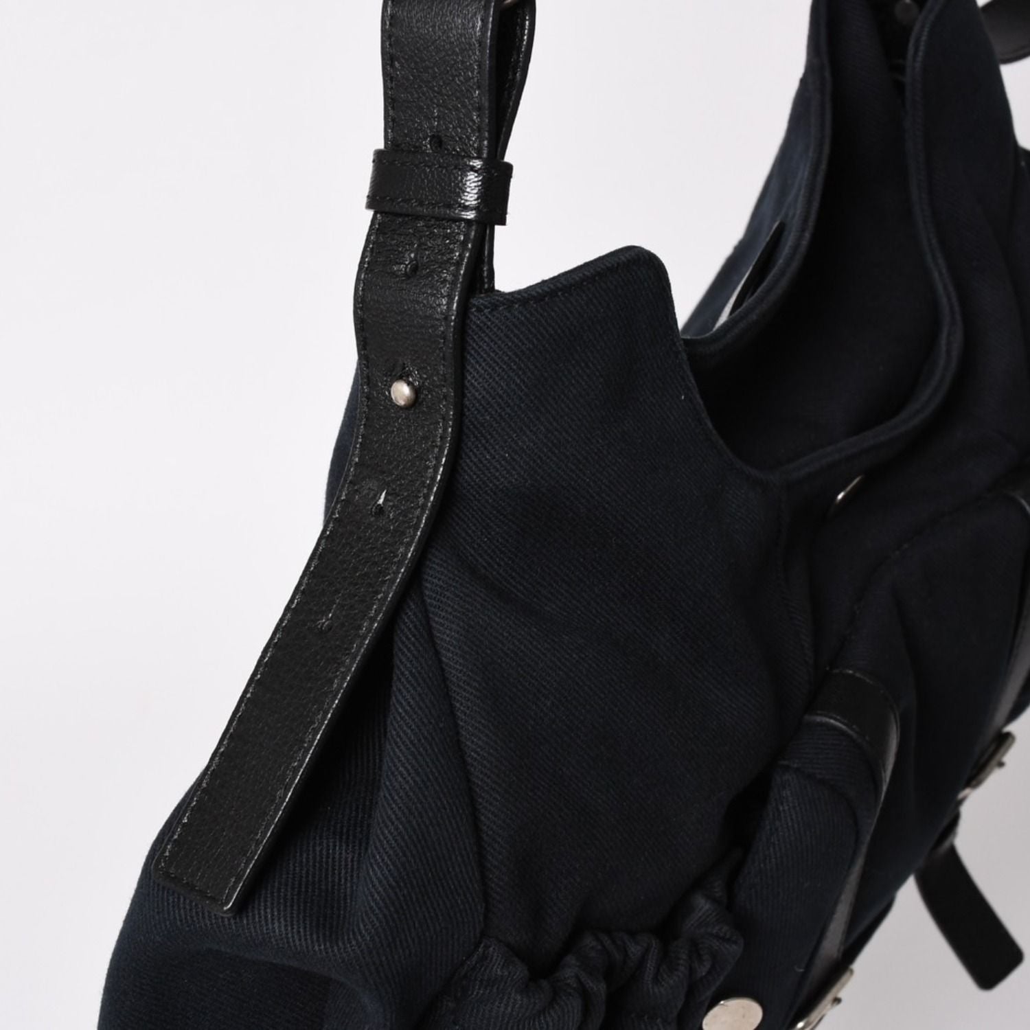 Saint Laurent Mombasa Bag Black Canvas Horn Handle Silver — view 4