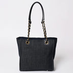 Chanel Deauville PM Chain Tote Shoulder Bag Denim Canvas CC Logo Navy Gold — view 2