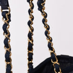 Chanel Deauville PM Chain Tote Shoulder Bag Denim Canvas CC Logo Navy Gold — view 5