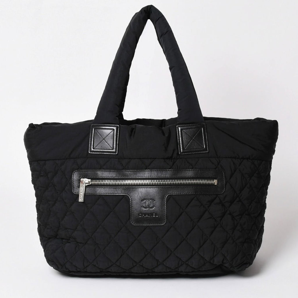 Chanel Coco Cocoon Nylon Tote Bag Quilted CC Mark CC Logo Silver