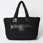 Chanel Coco Cocoon Nylon Tote Bag Quilted CC Mark CC Logo Silver