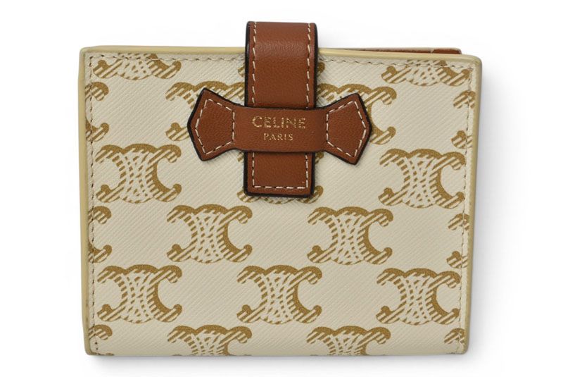 Celine Wallet Bifold Mini Triomphe Strap Ivory Brown