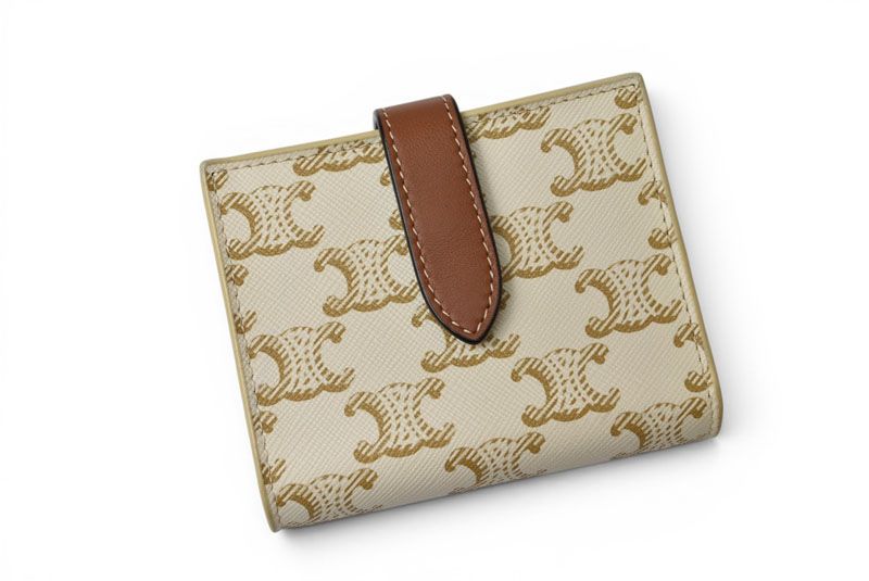 Celine Wallet Bifold Mini Triomphe Strap Ivory Brown — view 4