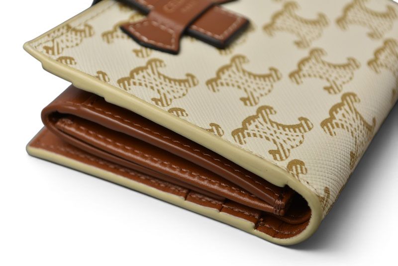 Celine Wallet Bifold Mini Triomphe Strap Ivory Brown — view 6