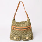 Louis Vuitton Monogram Denim Baggy GM Green White Gold Vachetta Leather