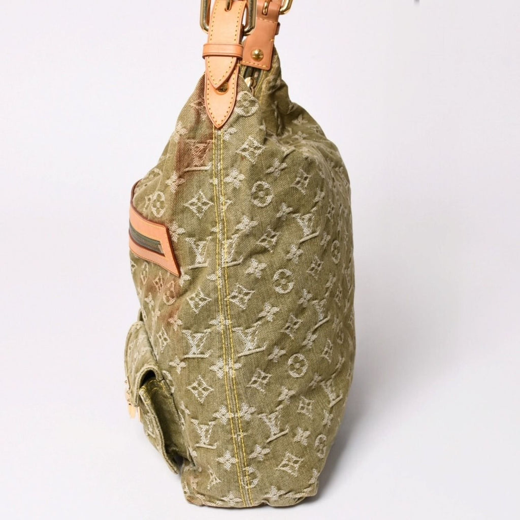 Louis Vuitton Monogram Denim Baggy GM Green White Gold Vachetta Leather — view 4