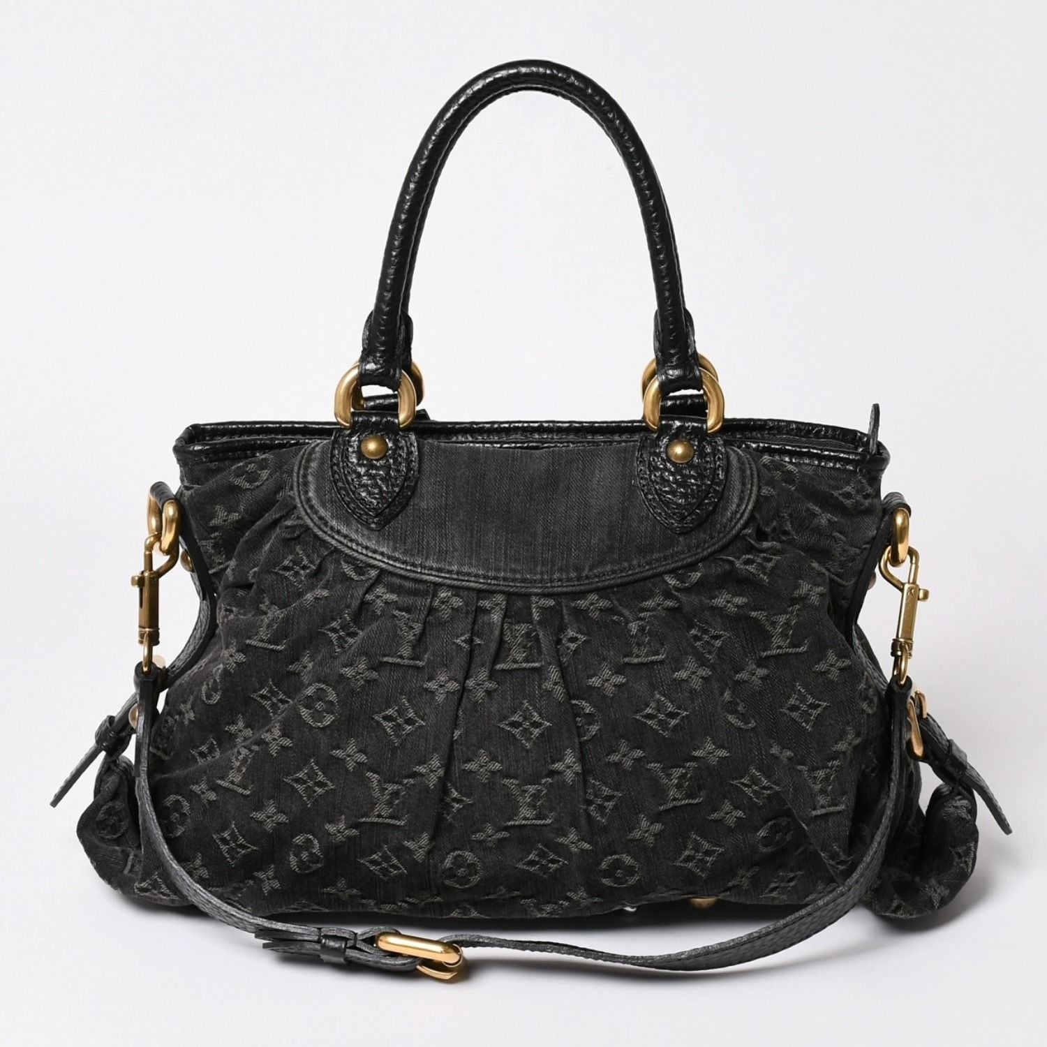 Louis Vuitton Neo Cabby MM Handbag Monogram Denim Black 2-Way Gold