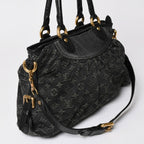 Louis Vuitton Neo Cabby MM Handbag Monogram Denim Black 2-Way Gold — view 3