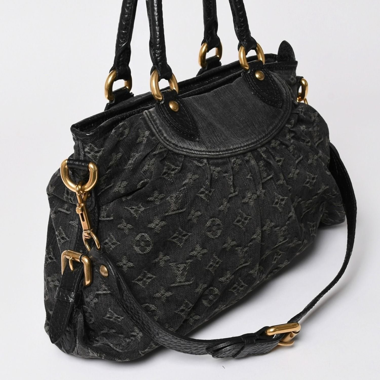 Louis Vuitton Neo Cabby MM Handbag Monogram Denim Black 2-Way Gold — view 3