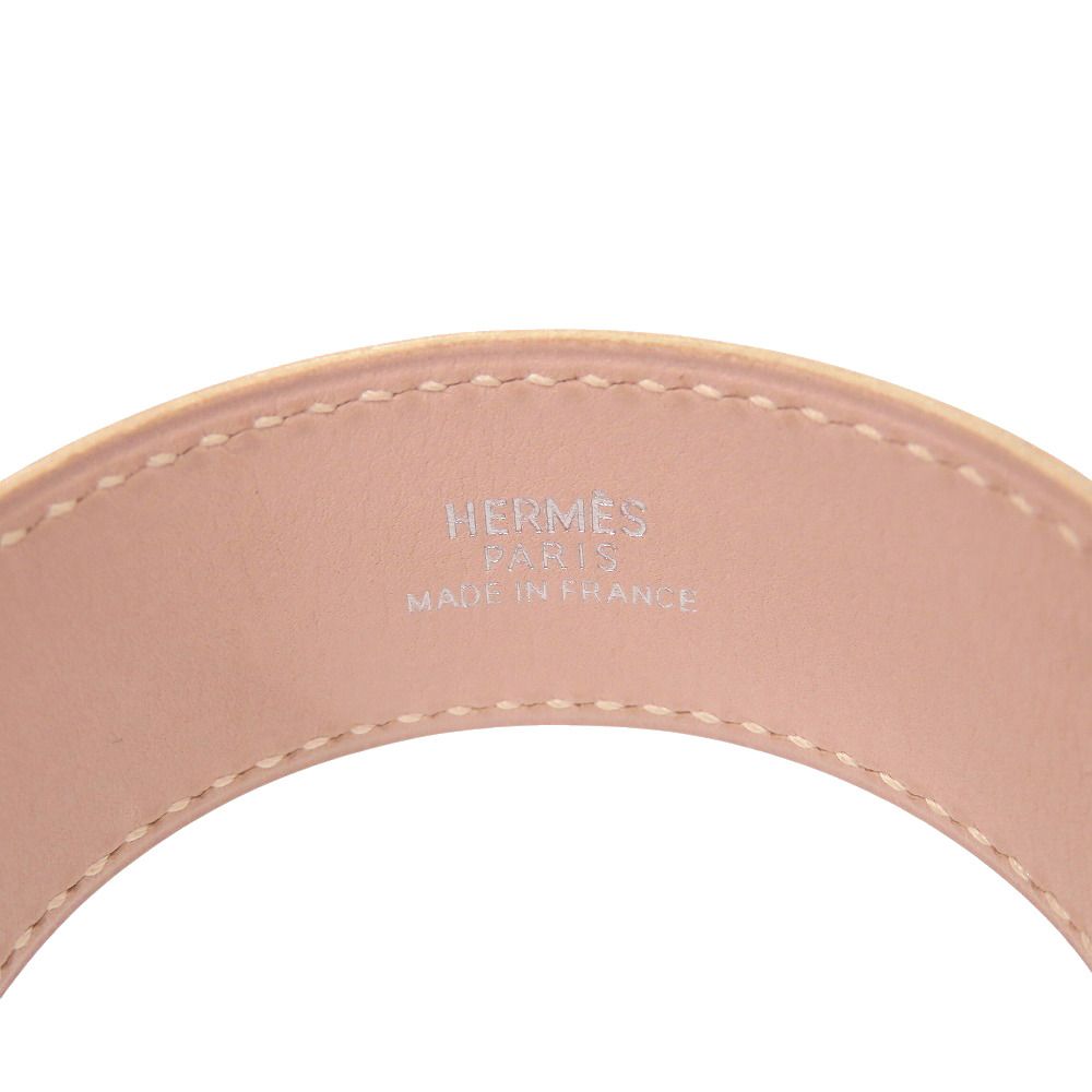 Hermes Armitemis Leather Metal Pink Beige Silver Bracelet — view 2