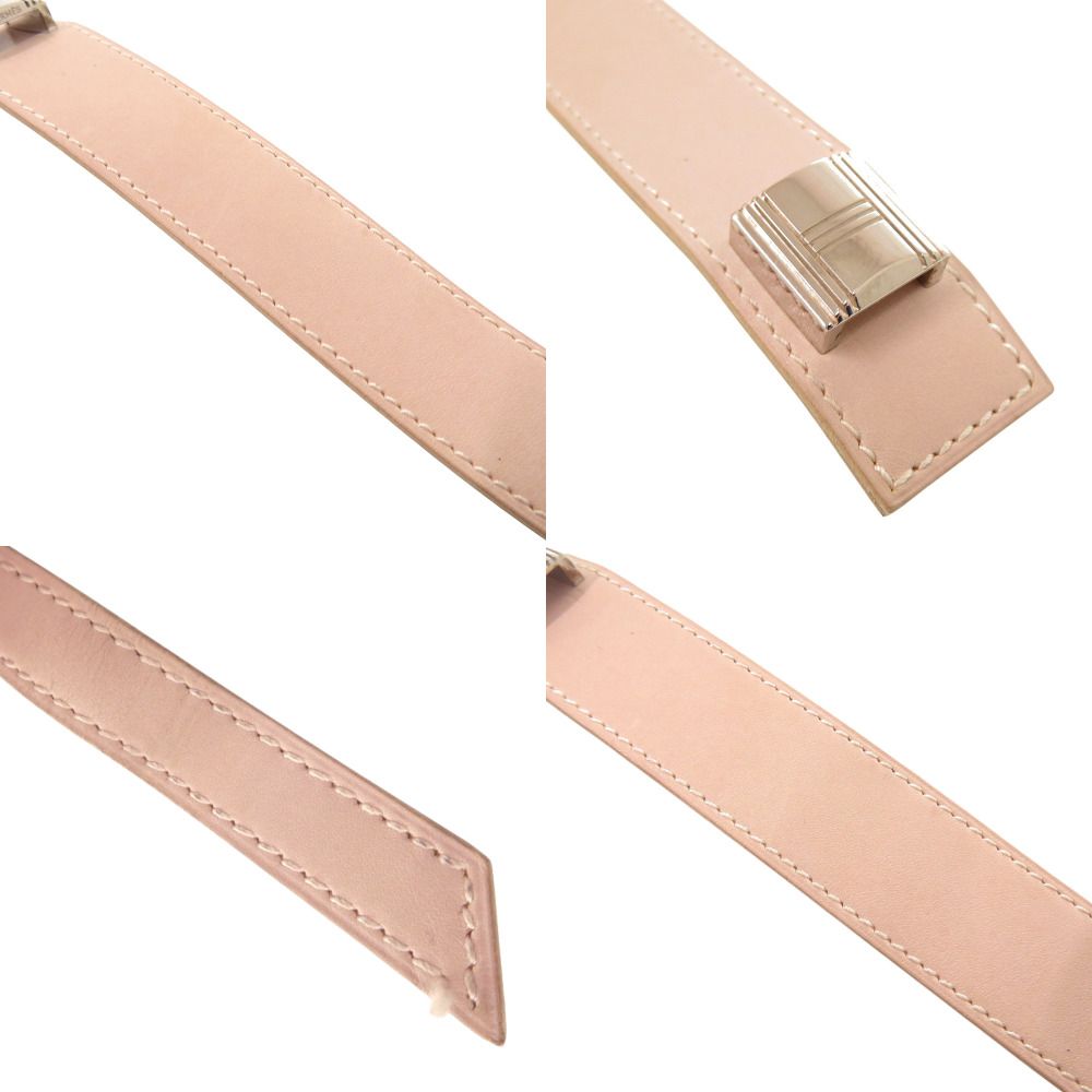 Hermes Armitemis Leather Metal Pink Beige Silver Bracelet — view 5