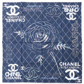 Chanel CC Logo Camellia Scarf Silk Navy Black