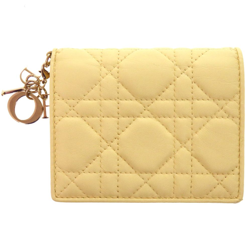 Dior Cannage Lady Calf Yellow Bifold Wallet Handbag