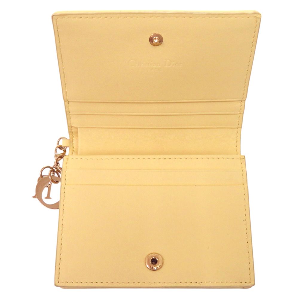 Dior Cannage Lady Calf Yellow Bifold Wallet Handbag — view 4