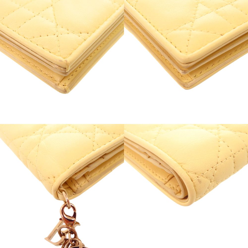 Dior Cannage Lady Calf Yellow Bifold Wallet Handbag — view 3