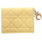 Dior Cannage Lady Calf Yellow Bifold Wallet Handbag — view 2