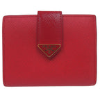 Prada Triangle Logo Saffiano Leather Red Bi Foldwallet