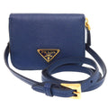 Prada Saffiano Triangle Leather Shoulder Wallet Coin Case Navy