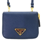 Prada Saffiano Triangle Leather Shoulder Wallet Coin Case Navy — view 2