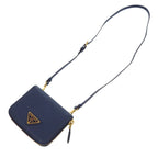 Prada Saffiano Triangle Leather Shoulder Wallet Coin Case Navy — view 4