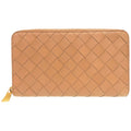 Bottega Veneta Zip Around Maxi Intrecciato Leather Beige Wallet