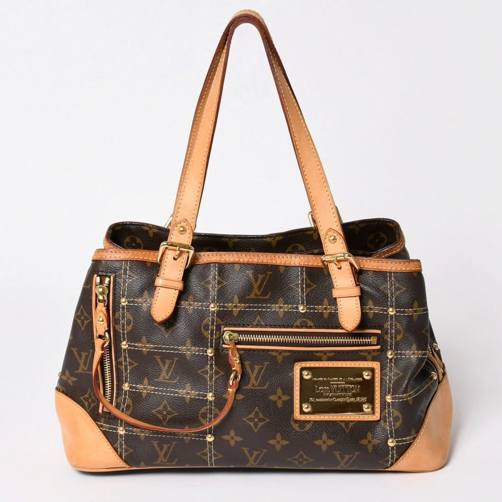 Louis Vuitton Rivet Handbag Monogram Leather Brown Gold