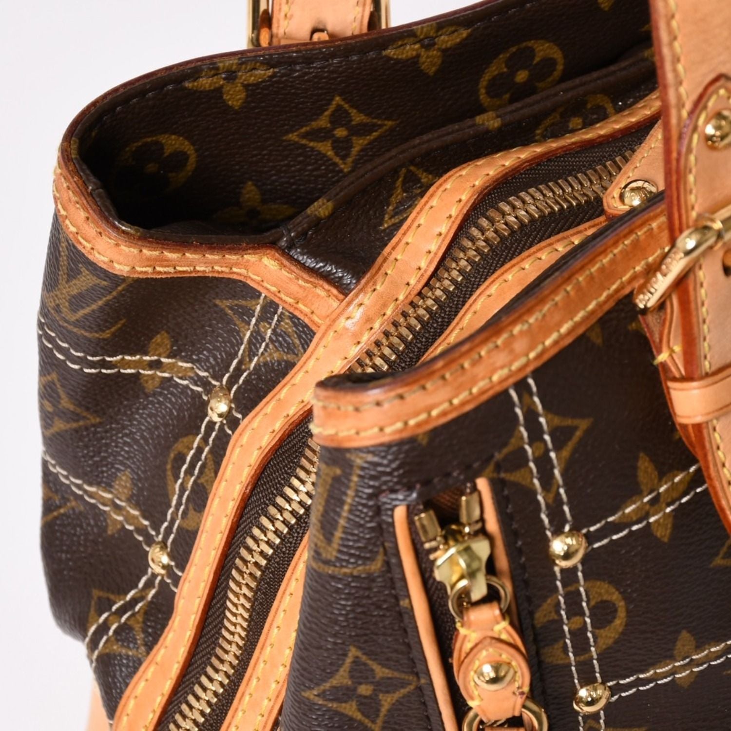 Louis Vuitton Rivet Handbag Monogram Leather Brown Gold — view 6