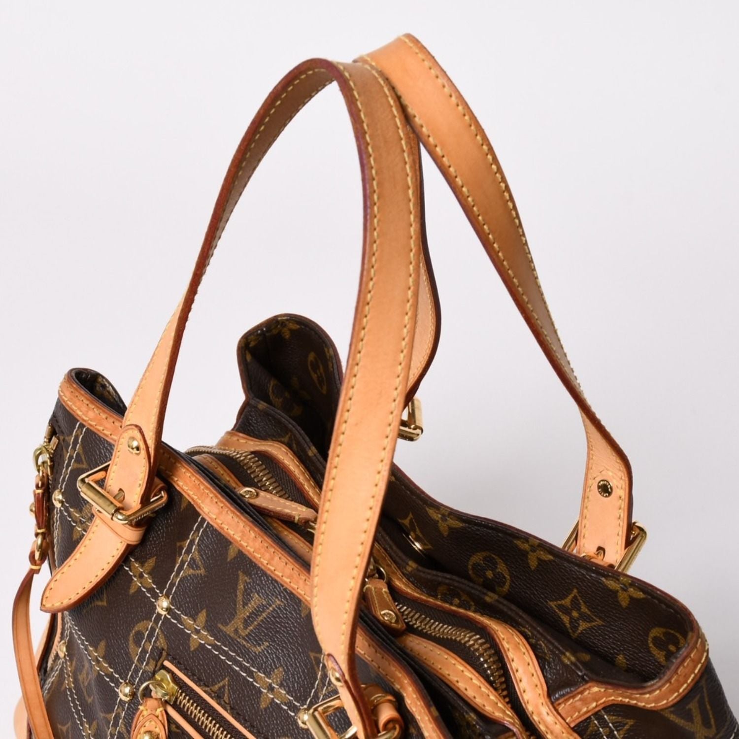 Louis Vuitton Rivet Handbag Monogram Leather Brown Gold — view 7