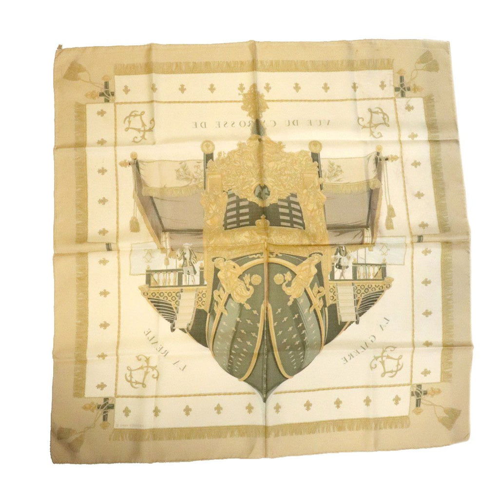Hermes Carre 90 Scarf Vue du Carosse de Queen's Coronation Silk Beige — view 2