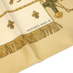 Hermes Carre 90 Scarf Vue du Carosse de Queen's Coronation Silk Beige — view 6