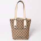 Gucci GG Canvas Tote Shoulder Bag Bucket Shape Leather Ivory Beige