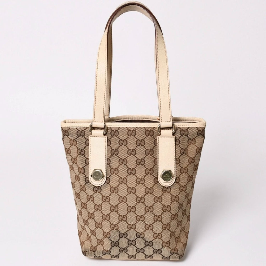 Gucci GG Canvas Tote Shoulder Bag Bucket Shape Leather Ivory Beige — view 2