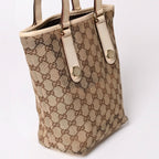 Gucci GG Canvas Tote Shoulder Bag Bucket Shape Leather Ivory Beige — view 3