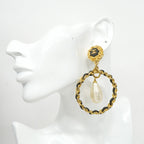 Chanel Earrings Vintage CC Logo Gold Plated Faux Pearl Black Cles Diss — view 5