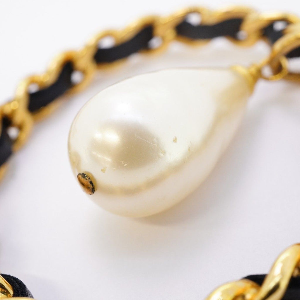Chanel Earrings Vintage CC Logo Gold Plated Faux Pearl Black Cles Diss — view 6