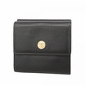 Chanel Trifold Wallet Coco Button Leather Black Champagne Gold