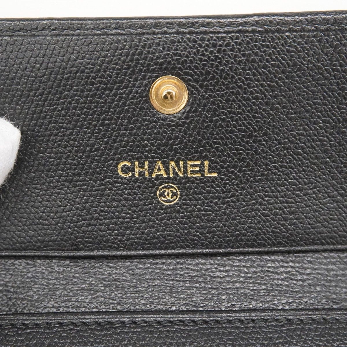 Chanel Trifold Wallet Coco Button Leather Black Champagne Gold — view 4