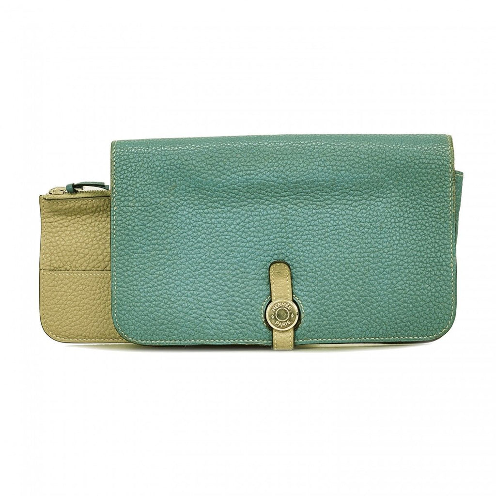 Hermes Wallet Dogon GM Togo Blue Jean Etoupe Silver