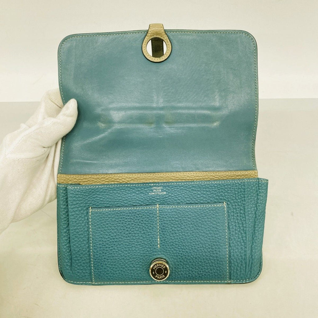 Hermes Wallet Dogon GM Togo Blue Jean Etoupe Silver — view 3
