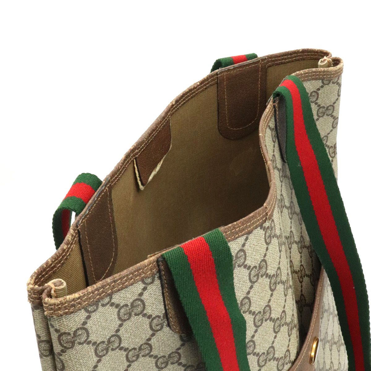 Gucci Tote Shoulder Bag GG Supreme Sherry Leather Vintage — view 4
